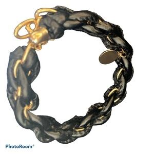 Fashion twisted  vegan leather gold tone bracelet with charm